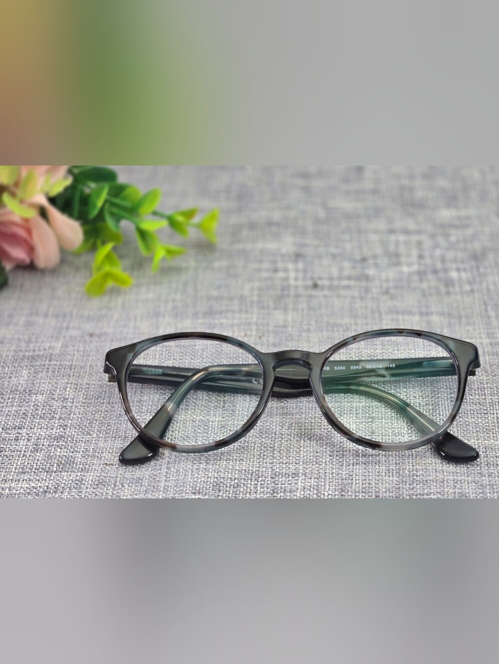 Ray-Ban RB 5380 5949 Eyeglasses Round Acetate Frame Only Teal Blue Havana 50mm